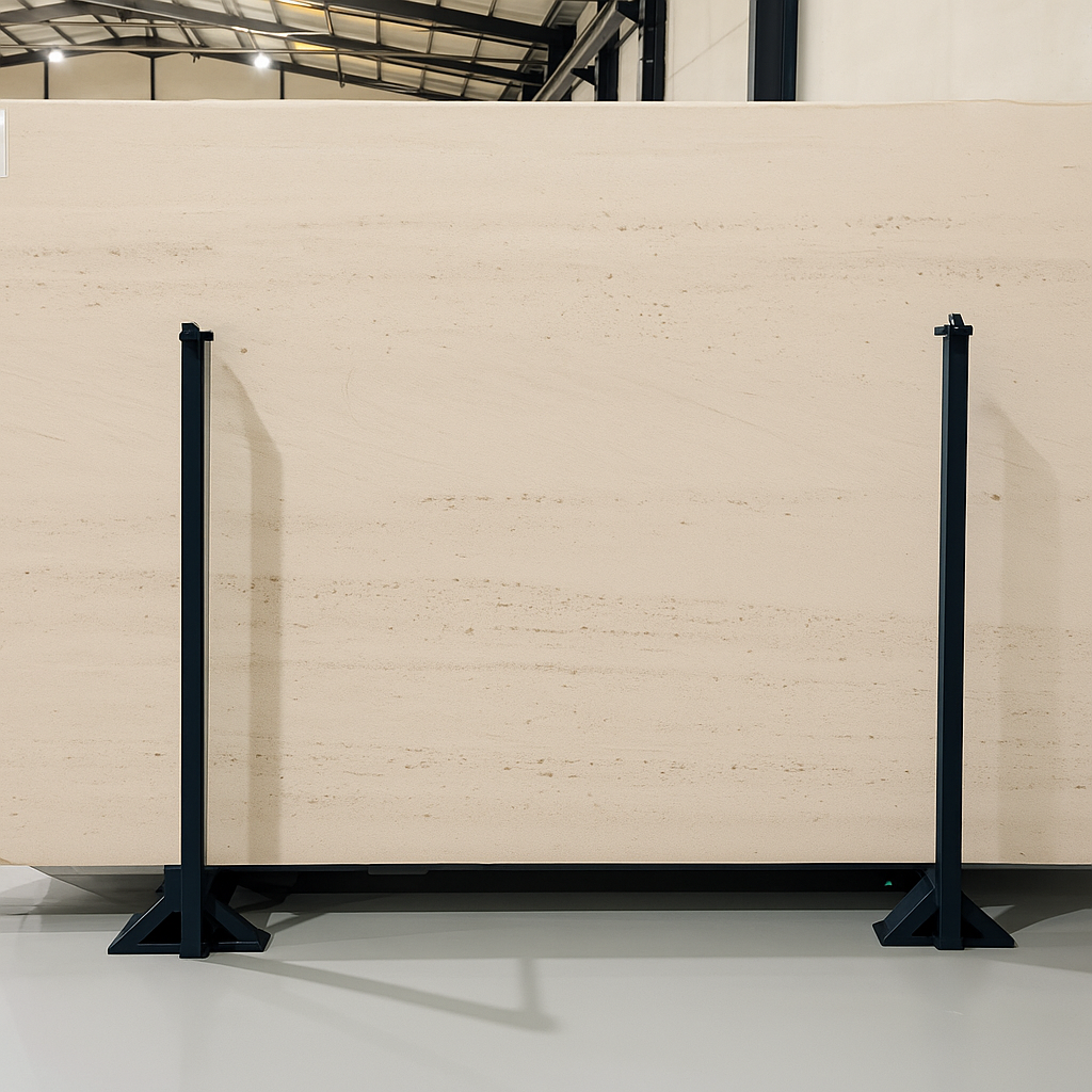 Moca Cream limestone slab showing its beige color, fine linear grain, and natural stone texture for use in tiles, cladding, and interior or exterior architectural applications.